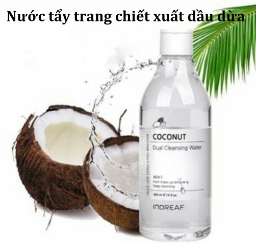 Nước tẩy trang chiết xuất tinh dầu dừa Bebeco Inoreaf Coconut Dual Cleansing Water