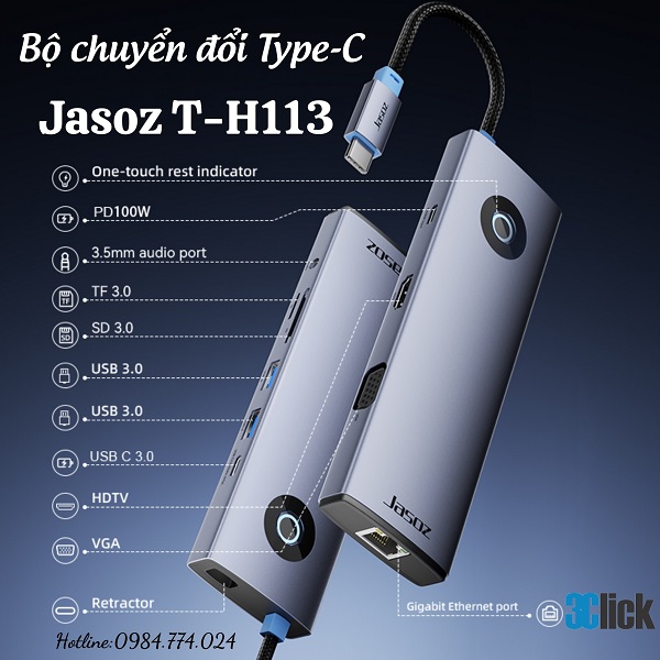 Bộ chuyển đổi Type-C 10 trong 1 Jasoz T-H113