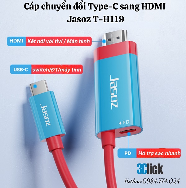 Cáp chuyển đổi Type C sang  HDMI Jasoz T-H119
