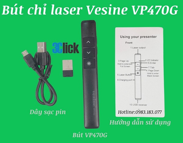 Bút trình chiếu Vesine VP470G - Tia laser xanh