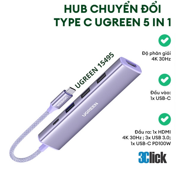 Hub chuyển đổi Type-C Ugreen 15495