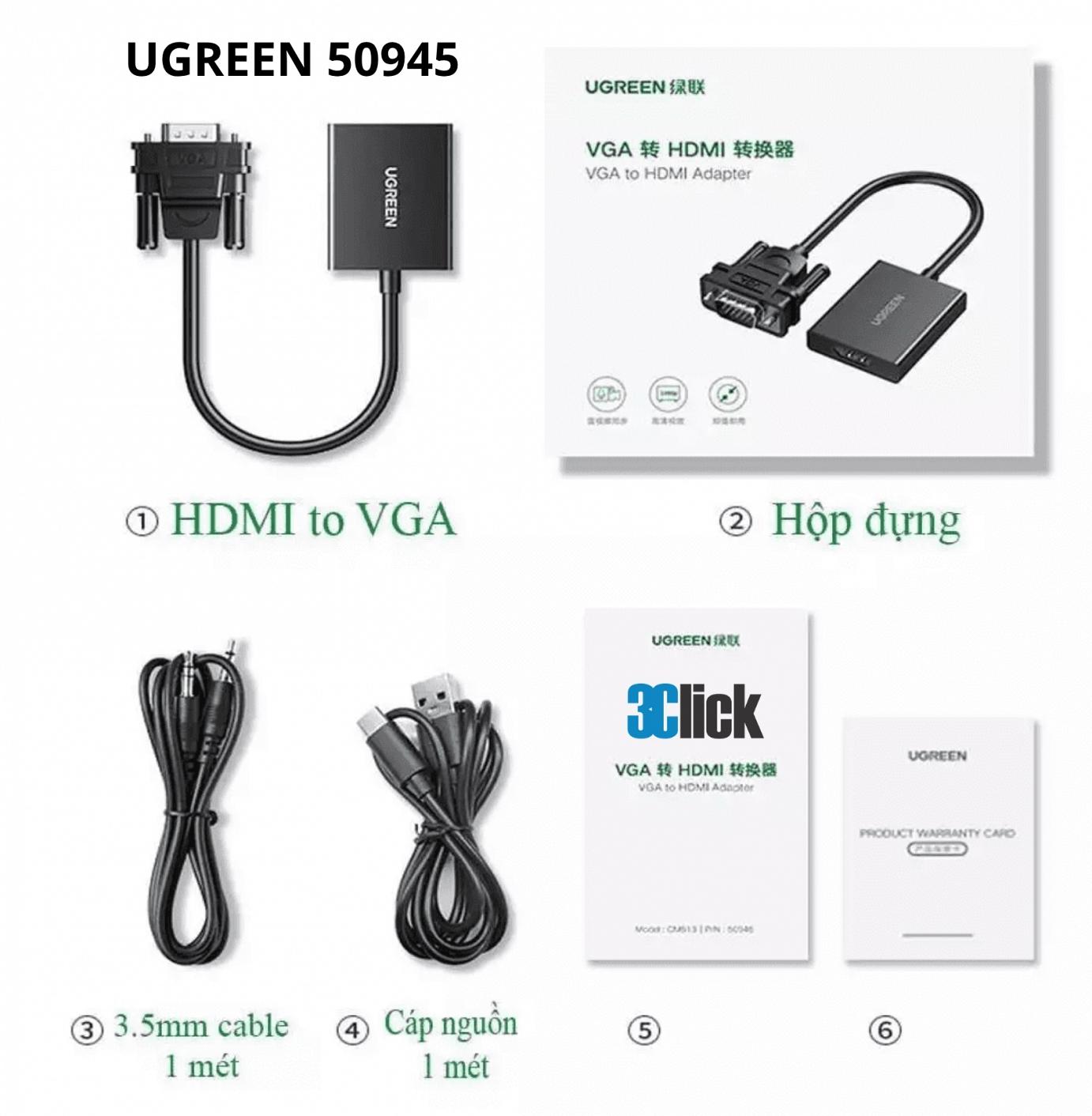 Cáp Chuyển VGA Sang HDMI Ugreen 50945